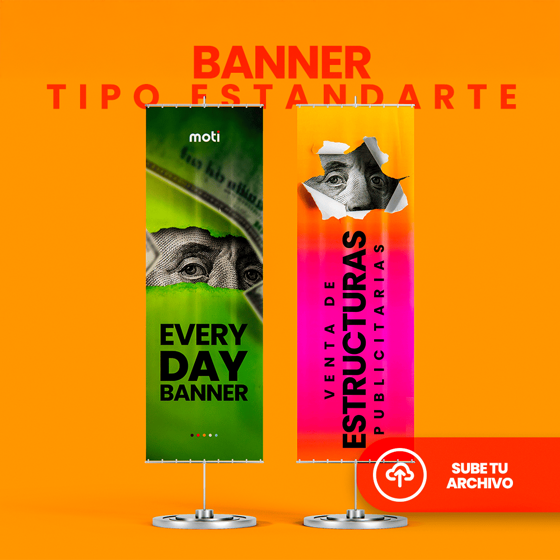 Banner tipo estandarte EveryDay con impresión personalizada y soporte superior e inferior